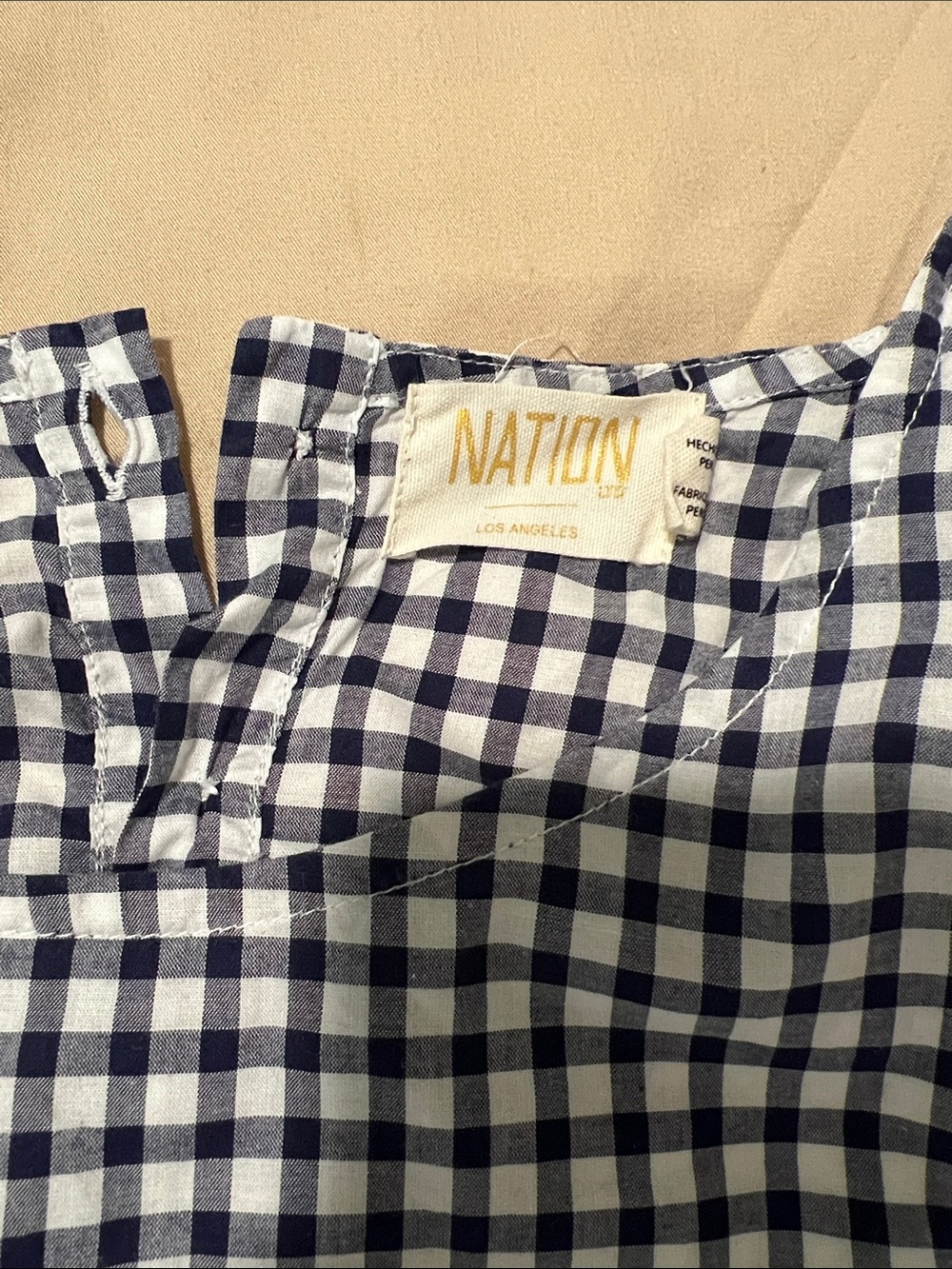 Nation LTD Navy and White Gingham Puff-Sleeve Blouse - Picture 2 of 4